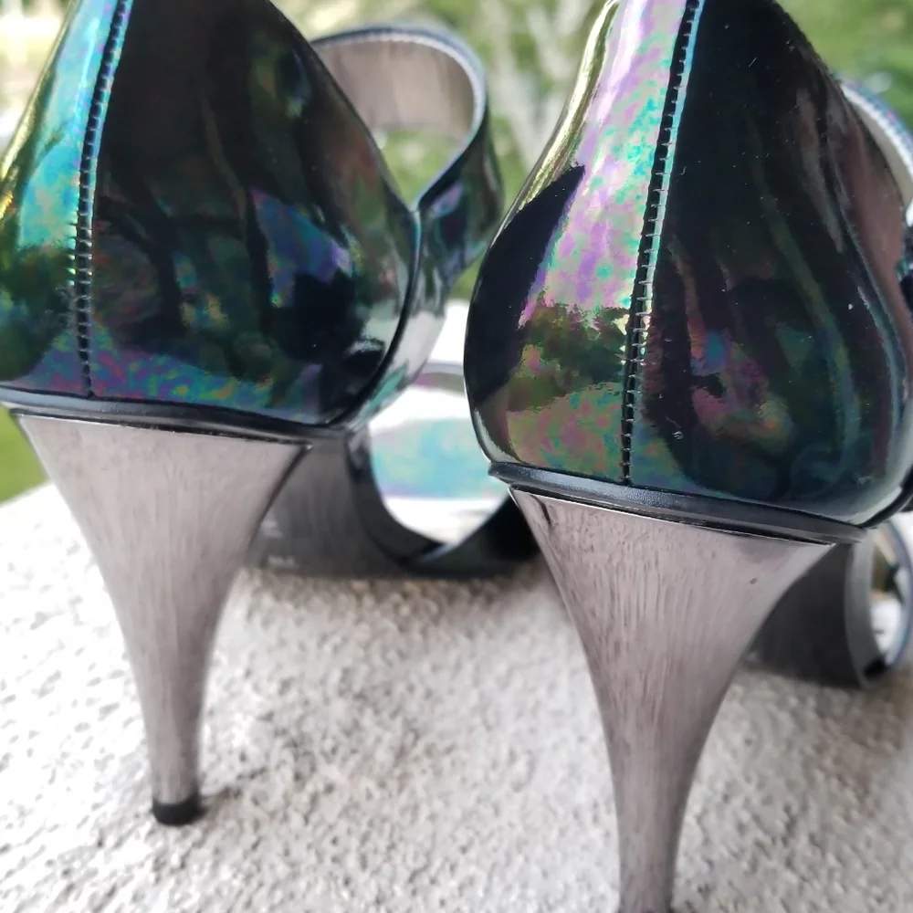 Iridescent oil slick petrol high heel sandals, sz7 - Picture 8 of 11